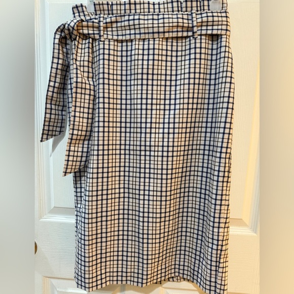 Checkered Paperbag Waist Navy and White Plaid Skirt - Picture 1 of 6